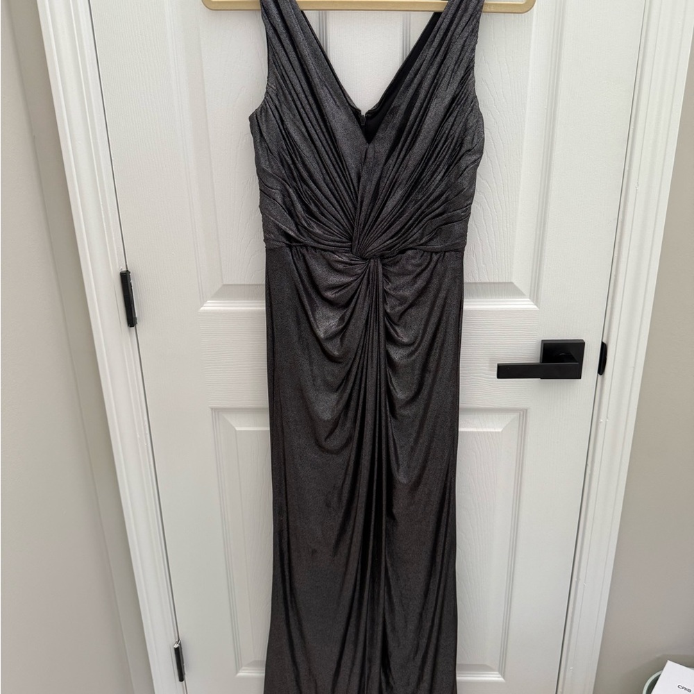 Tadashi Shoji Gray Ruched Wrap Maxi Dress